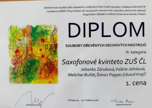 Ústřední kolo soutěže UR ZUŠ - komorní hra s převahou dechových nástrojů